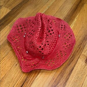 Girls Red Crochet Cowboy Hat – Cute Western Boho Style